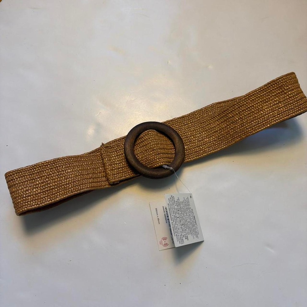Zara Brown Woven Stretch Belt Wood O-Ring Buckle Boho Western OS
